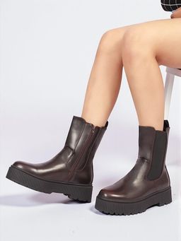 Truffle Collection - Brown Solid Casual Boots
