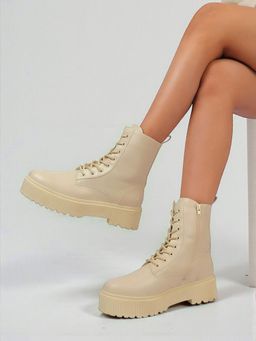 Truffle Collection - White Solid Casual Boots