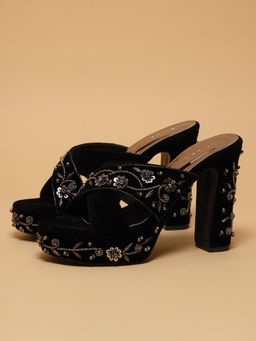 ERIDANI - Virika Black Embroidered Heels