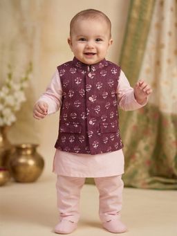 PSPeaches - Pink Solid Cambric Regular Kurta with Jacket and Pyjama
