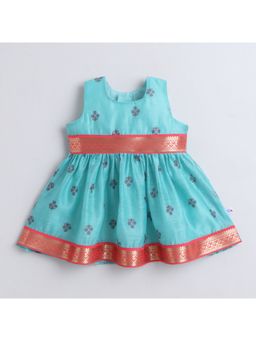 Many Frocks - Blue Floral Chanderi Regular Dress