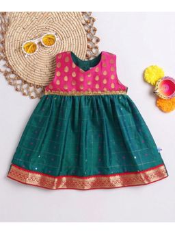 Many Frocks - Green Woven Poly Silk Regular Dress