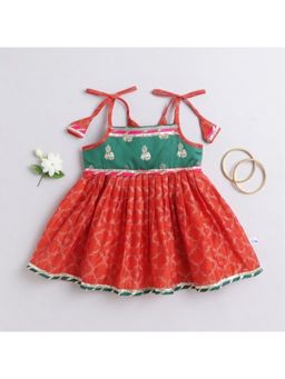 Many Frocks - Orange Printed Chanderi Regular Dress