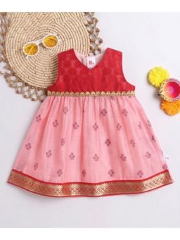 Many Frocks - Red Floral Chanderi Regular Dress