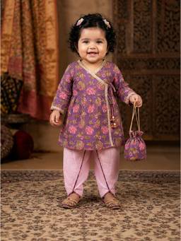 PSPeaches - Purple Floral Cambric Regular Kurta and Dhoti Pant