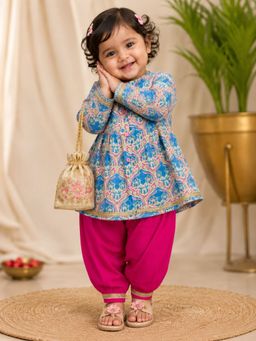 PSPeaches - Blue Floral Cambric Regular Kurta and Salwar