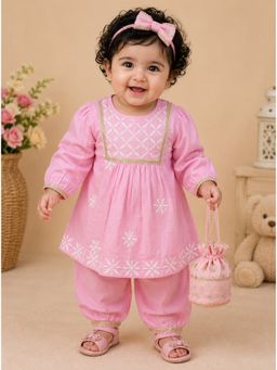 PSPeaches - Pink Embroidered Silk Regular Kurta and Salwar