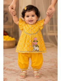 PSPeaches - Yellow Floral Cambric Regular Kurta and Salwar