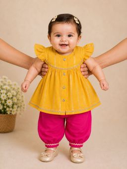 PSPeaches - Mustard Woven Chanderi Regular Kurta and Salwar