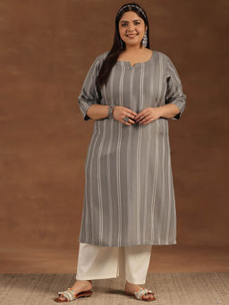 Extra love by Libas - Plus Size Women Grey Woven Design Rayon Straight Kurtas for Women