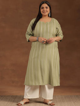 Extra love by Libas - Green Woven Design Rayon Straight Kurtas for Women