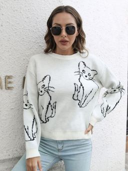 Oh Rare - Women White Conversational Printed Pullover