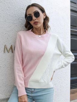 Oh Rare - Women Pink Round Neck Pullover Sweater