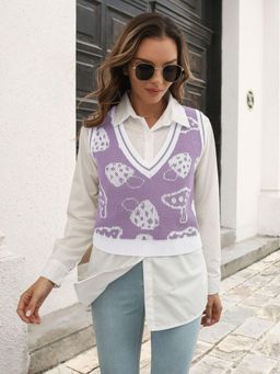 Oh Rare - Women Purple Sleeveless Sweater Vest