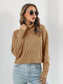 Oh Rare - Women Beige Cable Knit Pullover Sweater