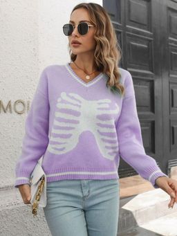 Oh Rare - Women Purple Printed Pullover Sweater