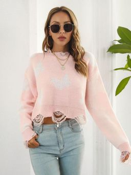 Oh Rare - Women Pink Printed Pullover Sweater