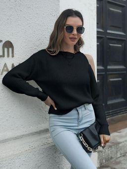 Oh Rare - Women Black Cable Knit Pullover Sweater