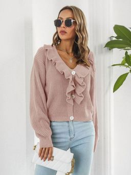Oh Rare - Women Pink Cable Knit Cardigan