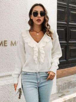 Oh Rare - Women White Cable Knit Cardigan