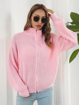 Oh Rare - Women Pink High Neck Cardigan