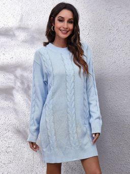 Oh Rare - Women Blue Round Neck Jumper Dress