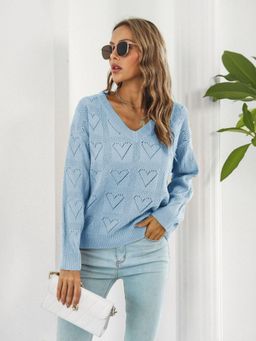 Oh Rare - Women Blue Ribbed Pullover Sweater