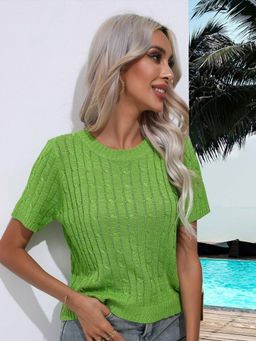 Oh Rare - Women Green Cable Knit Pullover Sweater