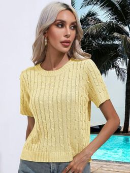 Oh Rare - Women Yellow Cable Knit Pullover Sweater