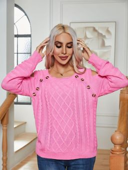 Oh Rare - Women Pink Cable Knit Textured Pullover Sweater