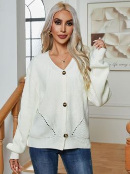 Oh Rare - Women White Cable Knit Cardigan