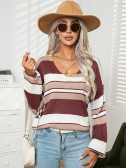 Oh Rare - Women Pink Striped Pullover Sweater