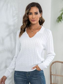 Oh Rare - Women White Long Sleeves Pullover Sweater