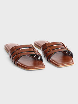 Twenty Dresses by Nykaa Fashion - Womens Tan Square Toe Contrast Edge Multi Strap Flats