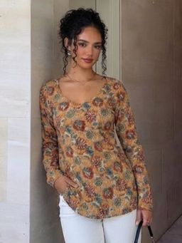 NISHORAMA - Women Orange Cotton Abstract Kurti