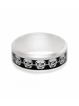 OOMPH - Black Titanium Puck Skull Broad Band Fashion Ring