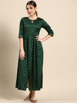 Gerua By Libas - Green Silk Self Design Dress