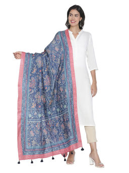 Shingora - Blue Floral Design Pure Silk Printed Dupatta