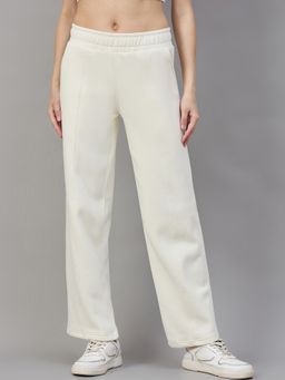 98 Degree North - Women Cream Fleece Straight Textured Trackpant