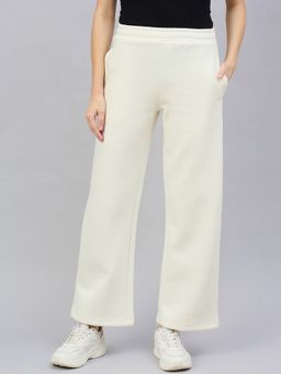 98 Degree North - Women Cream Fleece Straight Textured Trackpant