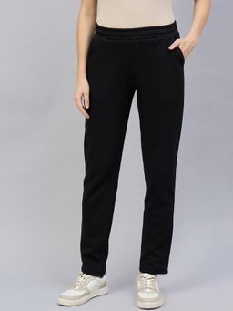 98 Degree North - Women Black Fleece Straight Textured Trackpant