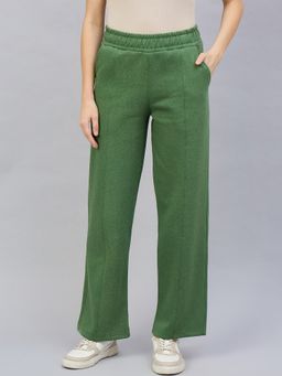 98 Degree North - Women Green Fleece Straight Trackpant