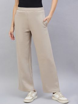 98 Degree North - Women Khaki Fleece Straight Textured Trackpant