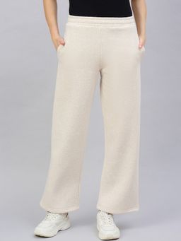 98 Degree North - Women Beige Fleece Straight Textured Trackpant