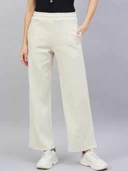 98 Degree North - Women Off White Fleece Straight Textured Trackpant