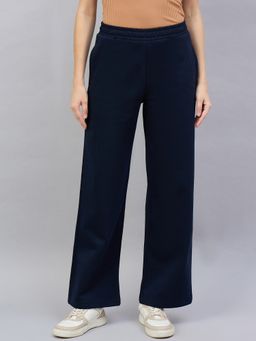 98 Degree North - Women Navy Blue Fleece Straight Textured Trackpant