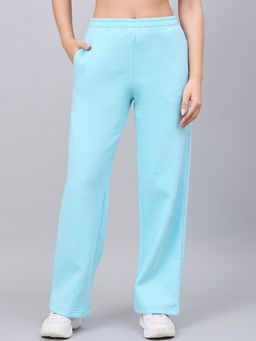 98 Degree North - Women Turquoise Fleece Straight Textured Trackpant