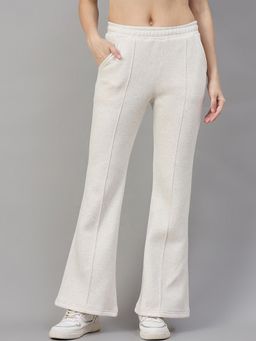 98 Degree North - Women Off White Fleece Boot Cut Textured Trackpant