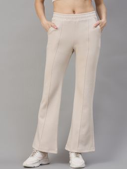 98 Degree North - Women Beige Fleece Boot Cut Textured Trackpant
