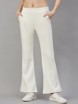98 Degree North - Women Cream Fleece Boot Cut Textured Trackpant